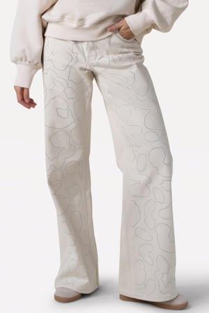 high waist wide leg jeans ecru met strass steentjes