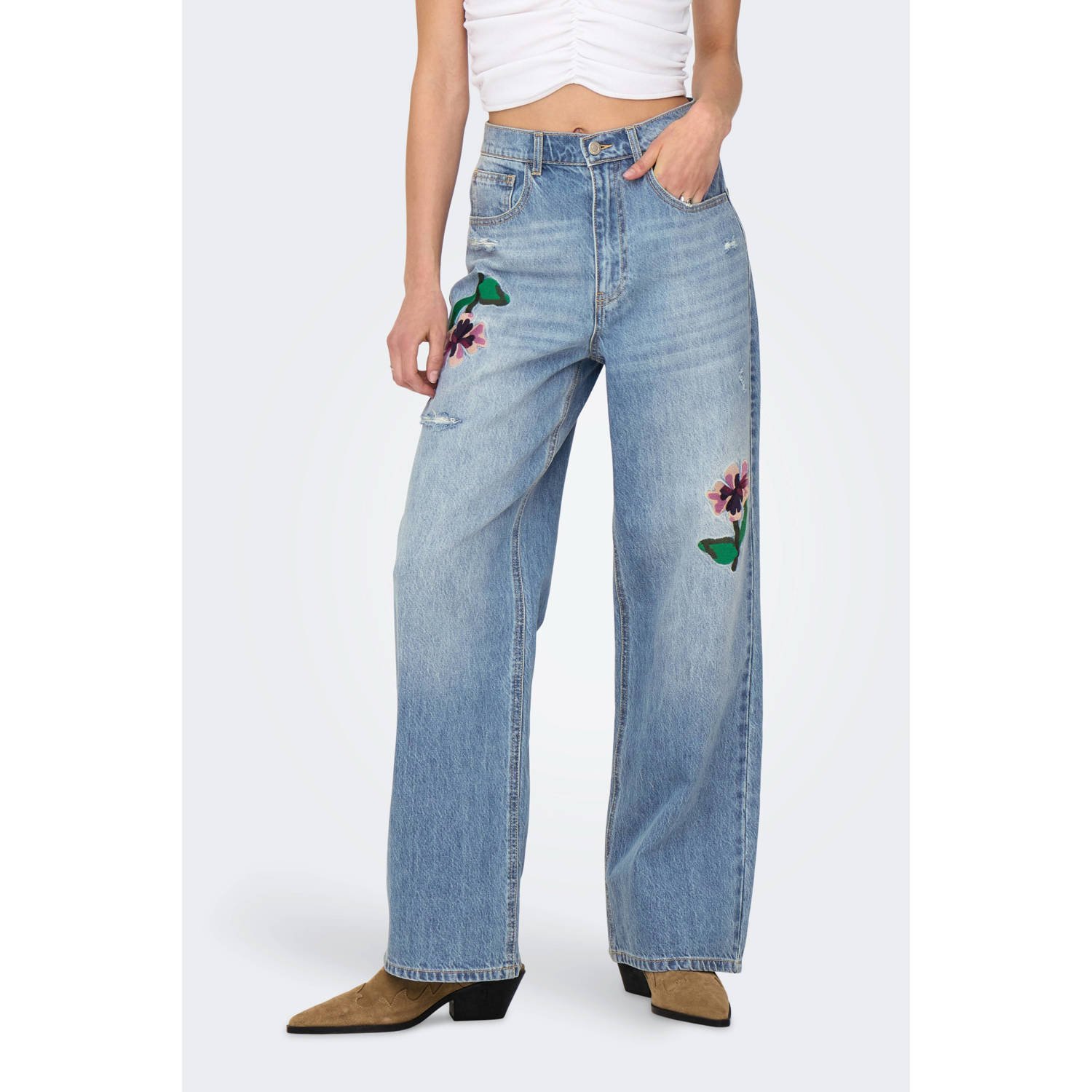 ONLY high waist wide leg jeans light blue denim