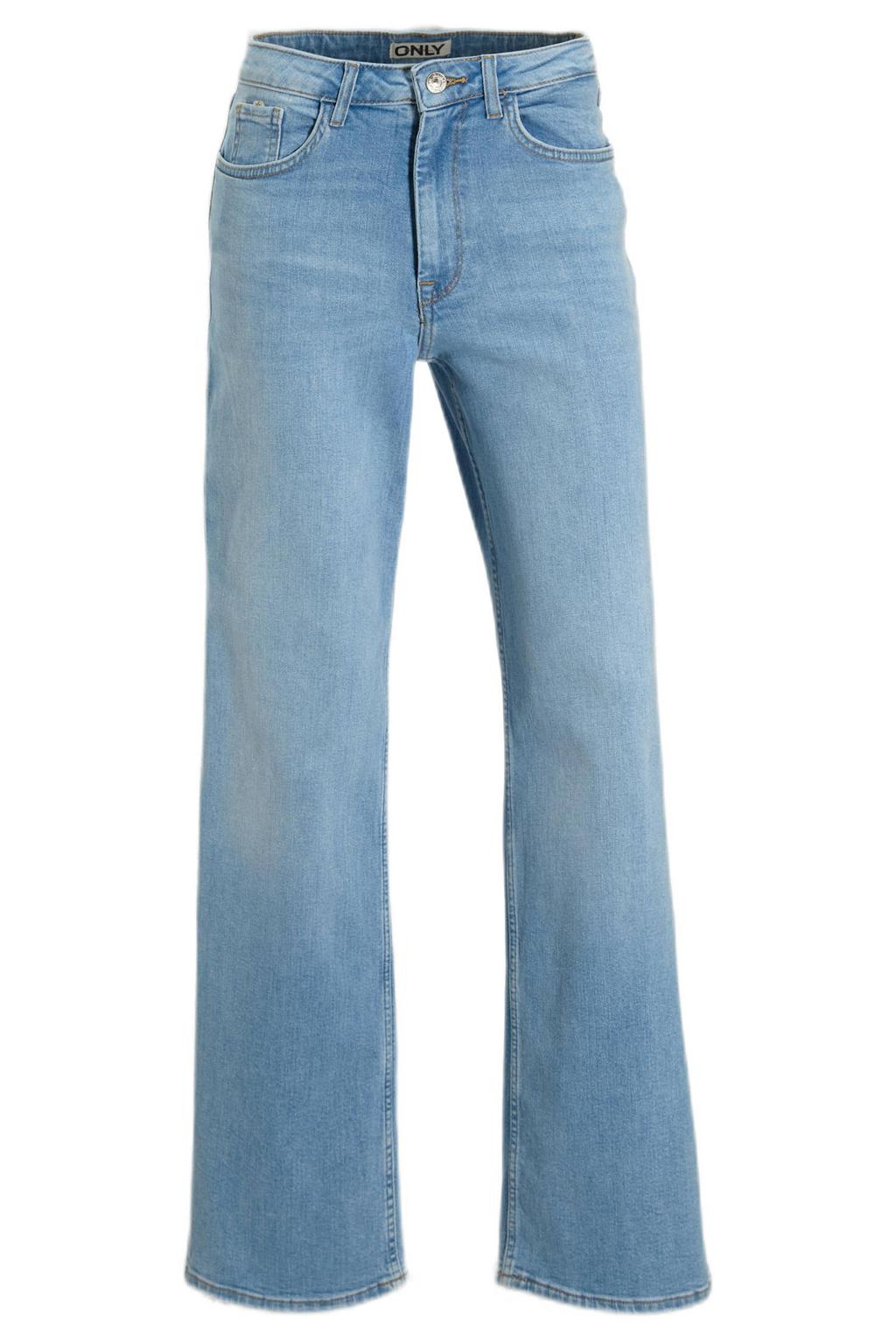 Light blue denim dames ONLY high waist wide leg jeans van denim met rits- en knoopsluiting en effen