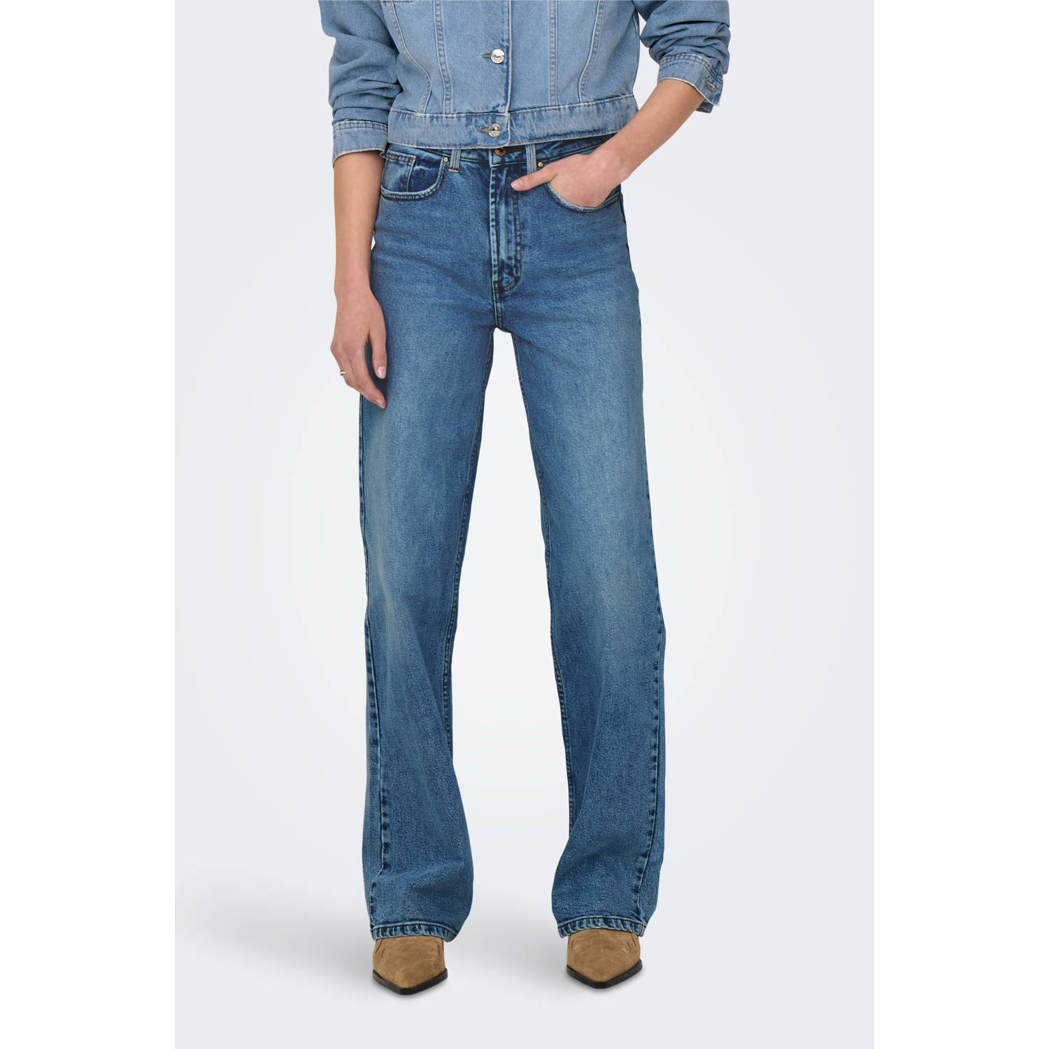 ONLY high waist wide leg jeans dark blue denim