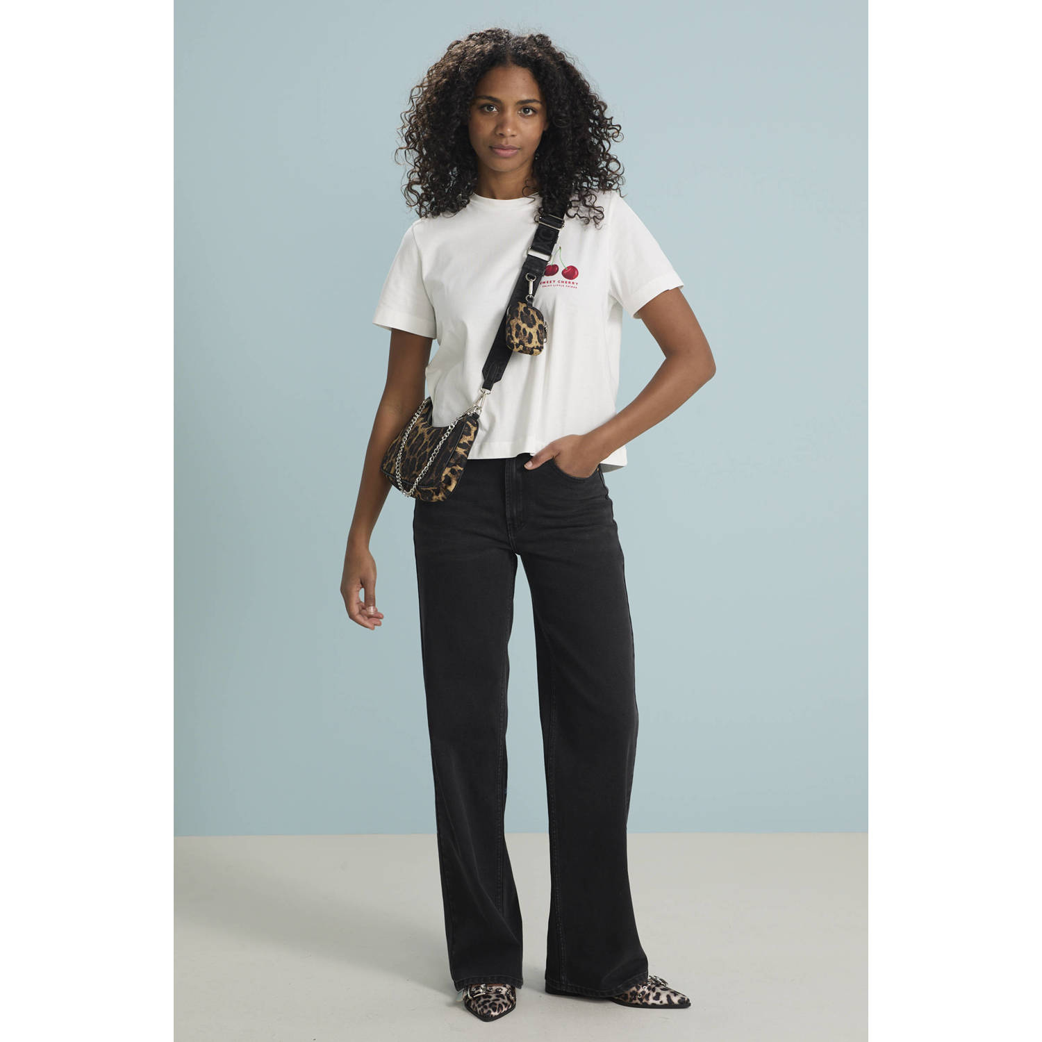 ONLY high waist wide leg jeans black denim