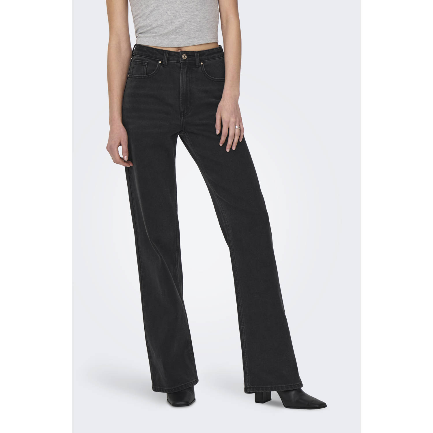 ONLY high waist wide leg jeans black denim