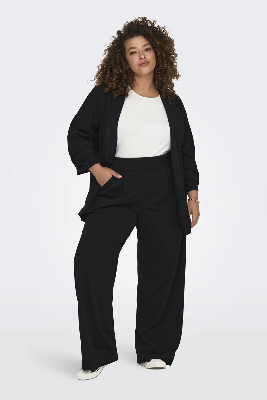 ONLY CARMAKOMA wide leg high waist broek zwart