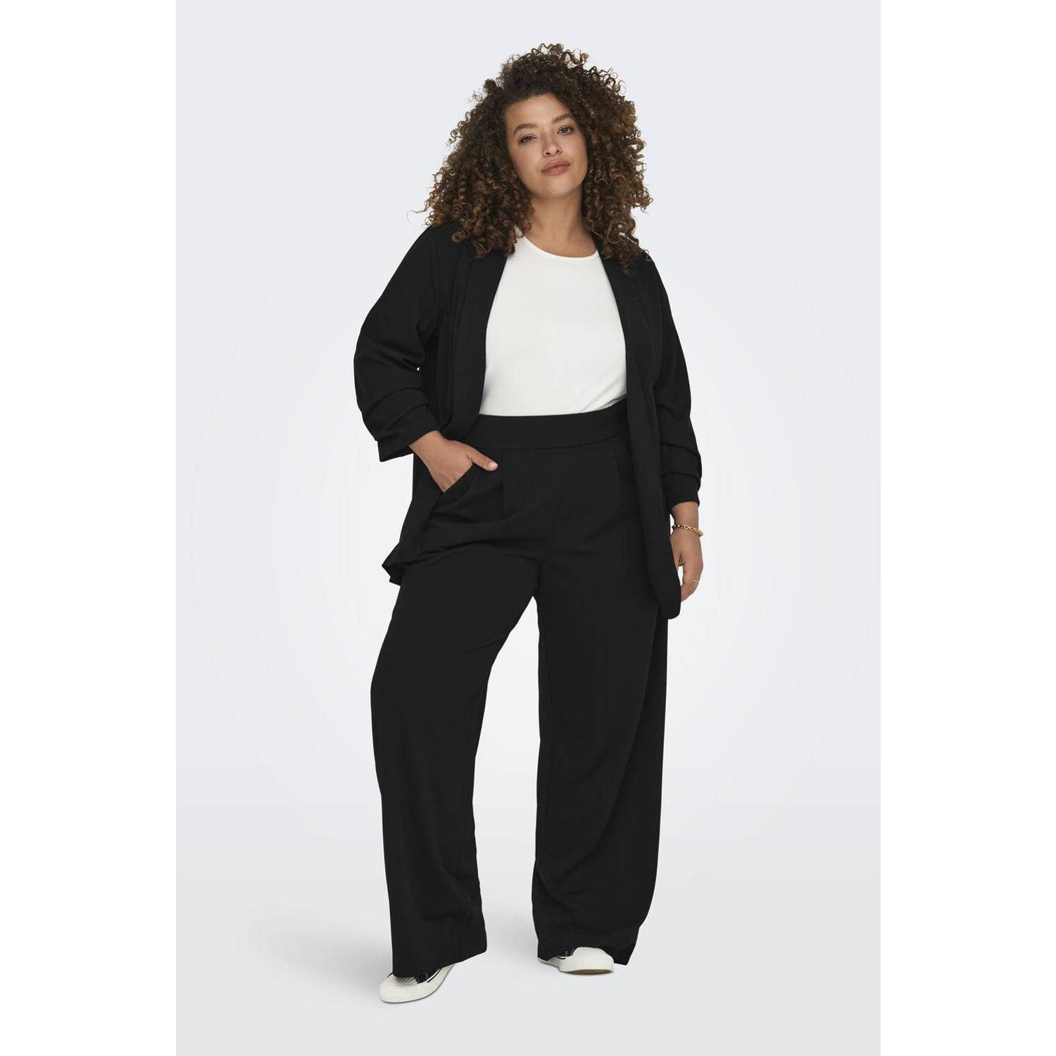 ONLY CARMAKOMA wide leg high waist broek zwart