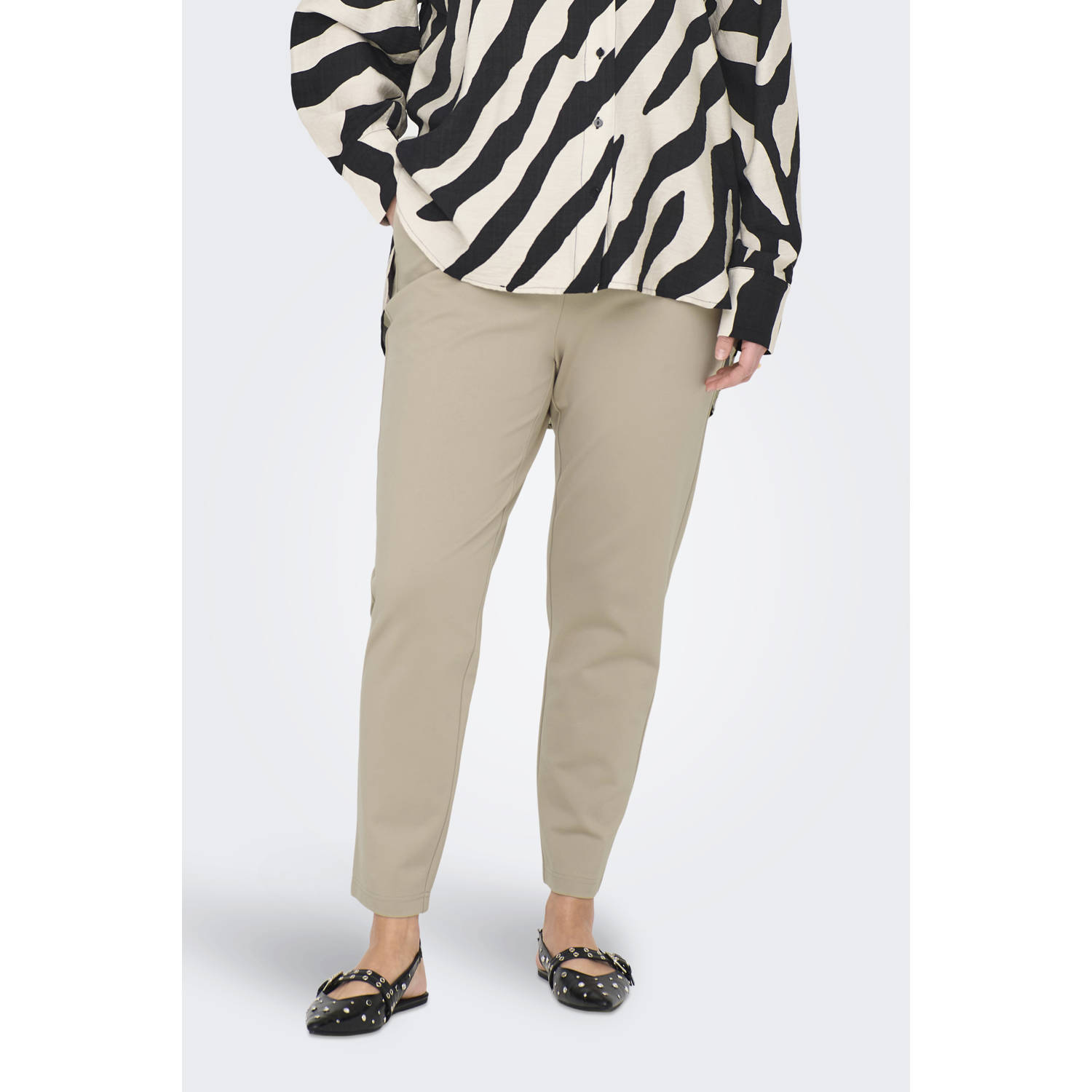 ONLY CARMAKOMA slim regular waist casual broek beige