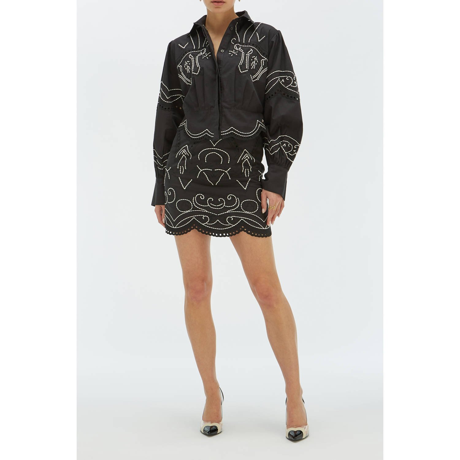 JOSH V blouse zwart broderie