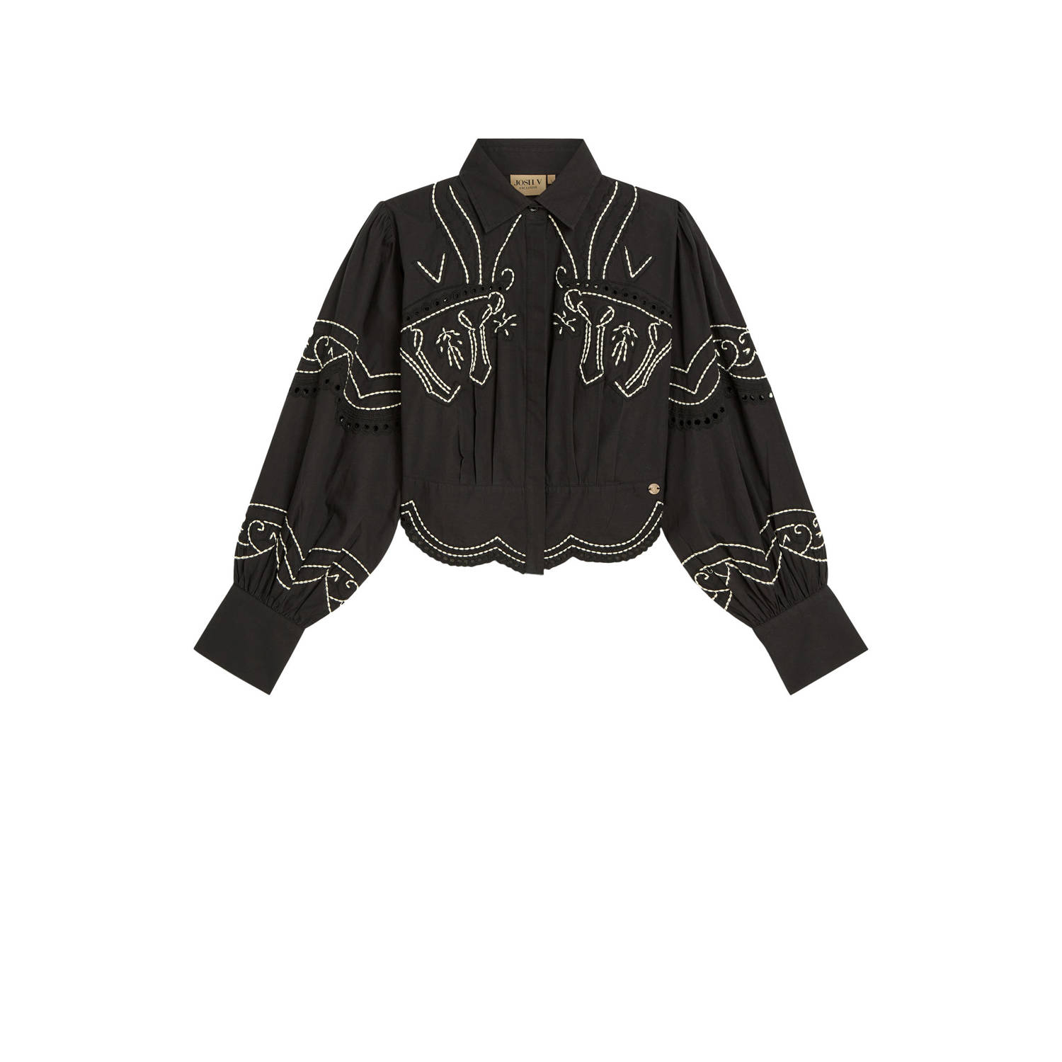 JOSH V blouse zwart broderie