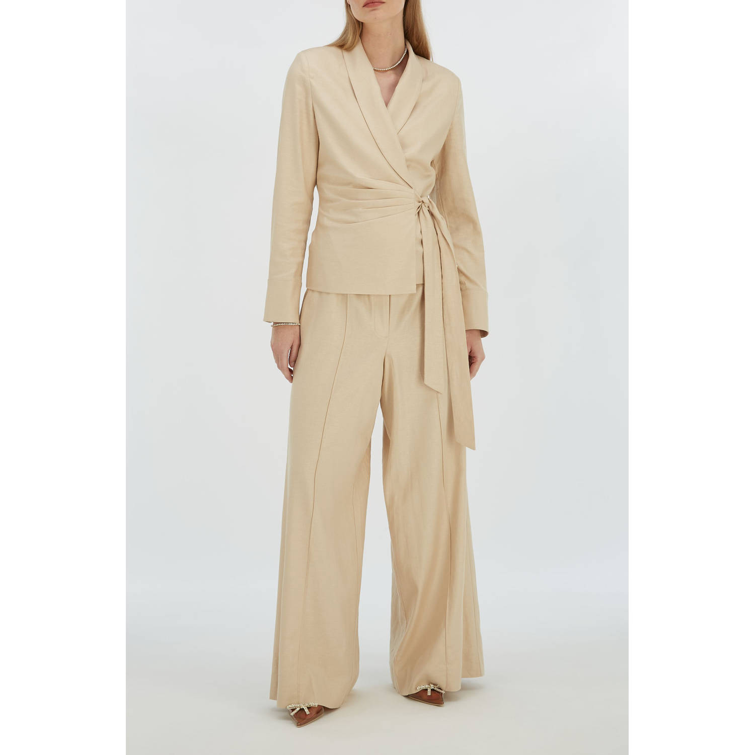 JOSH V wide leg high waist broek beige