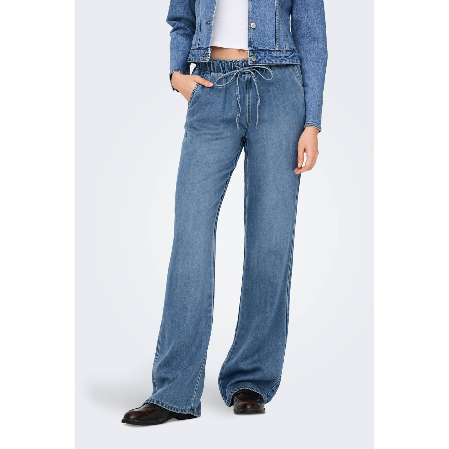 Only Regular fit wide leg jeans met elastische band model 'GRETA'