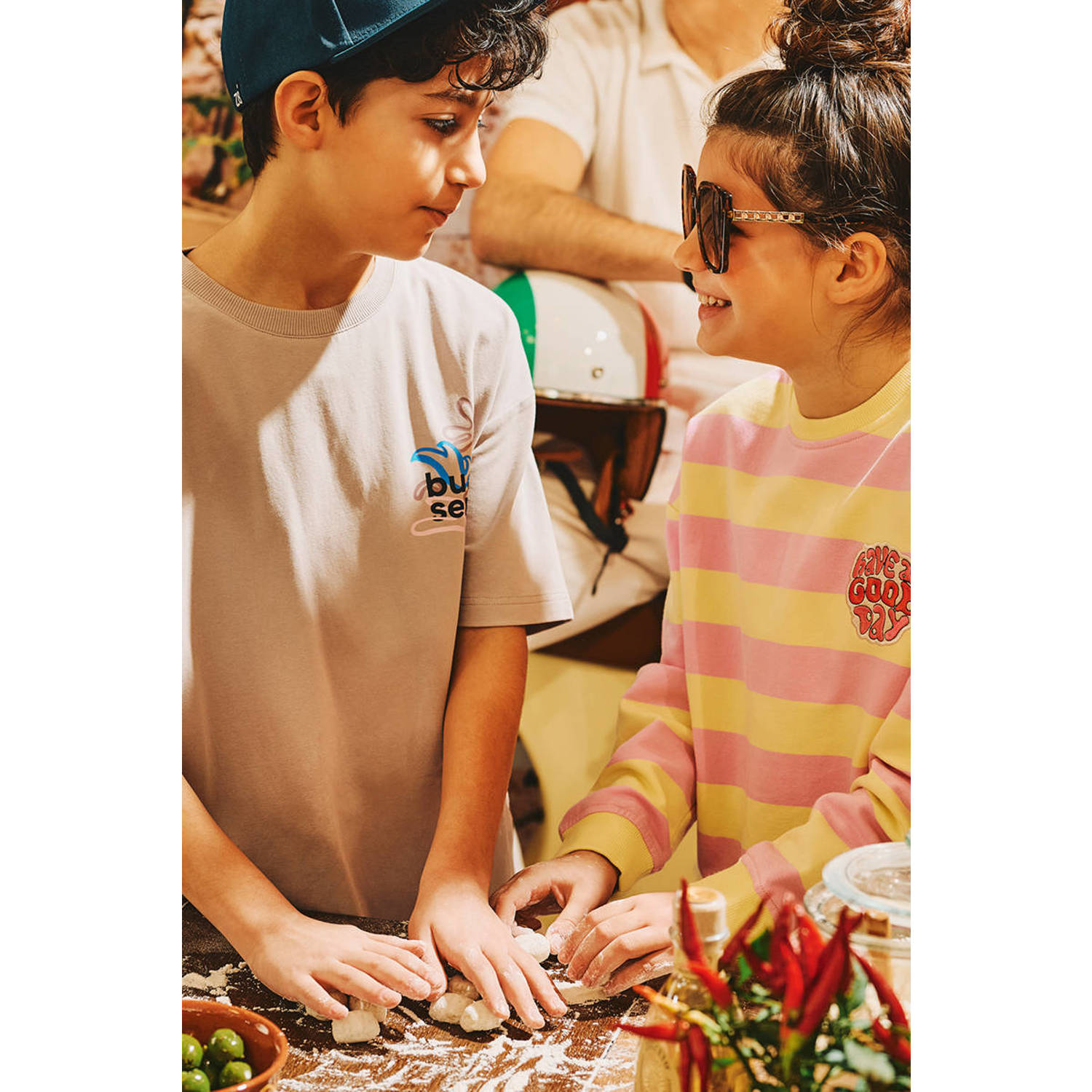 Z8 kids sweater Devanie met streepprint roze geel