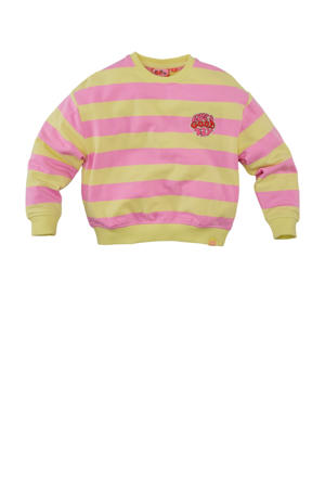 sweater Devanie met streepprint roze/geel