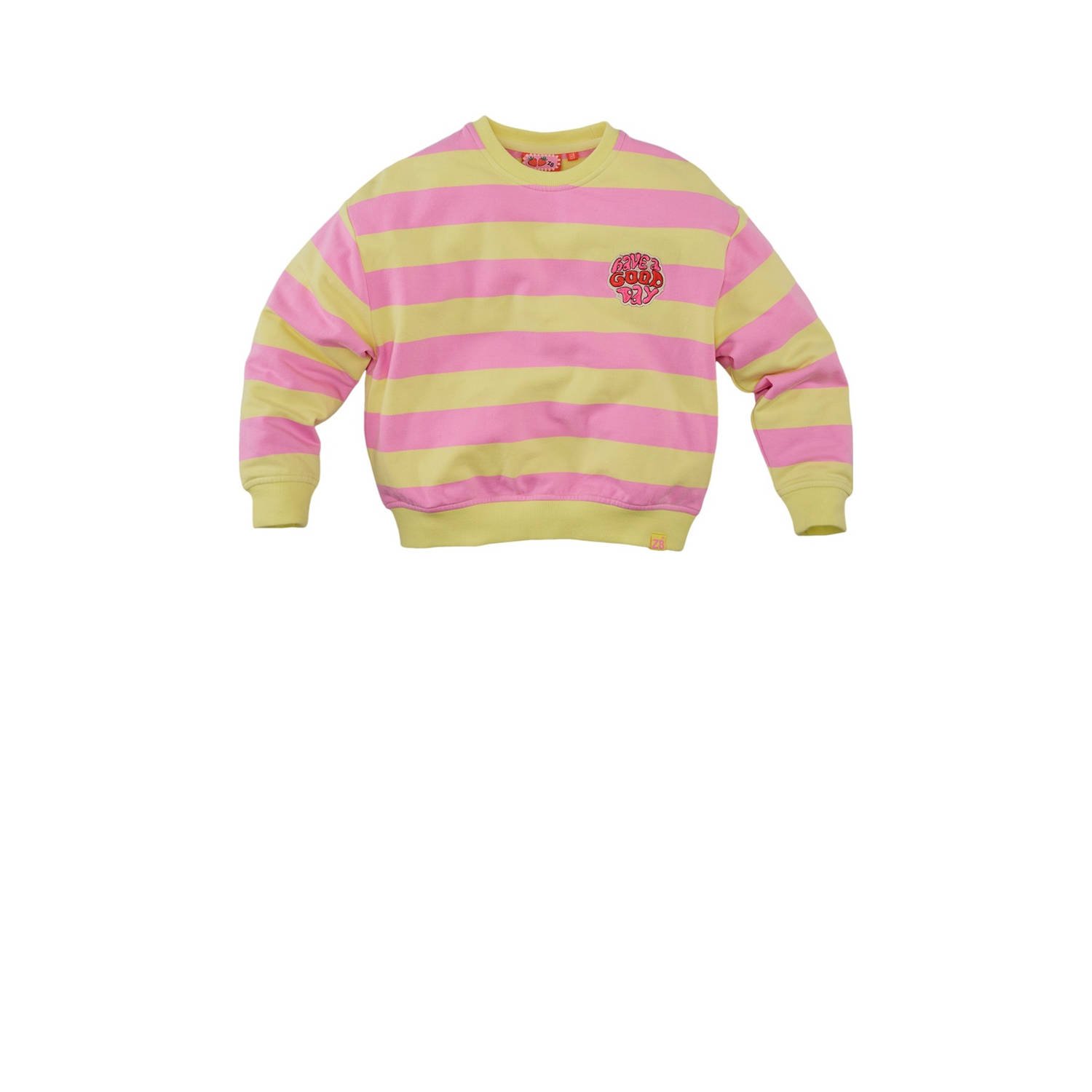 Z8 kids sweater Devanie met streepprint roze geel