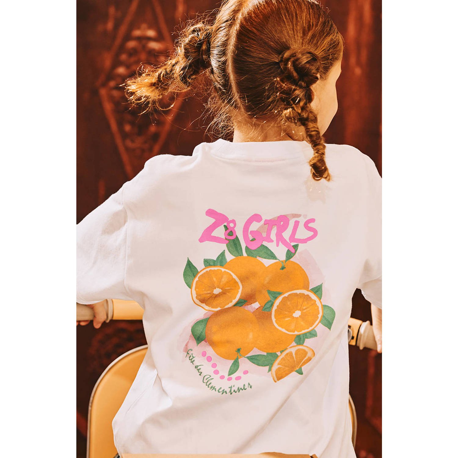 Z8 kids T-shirt Cynzia met backprint wit oranje
