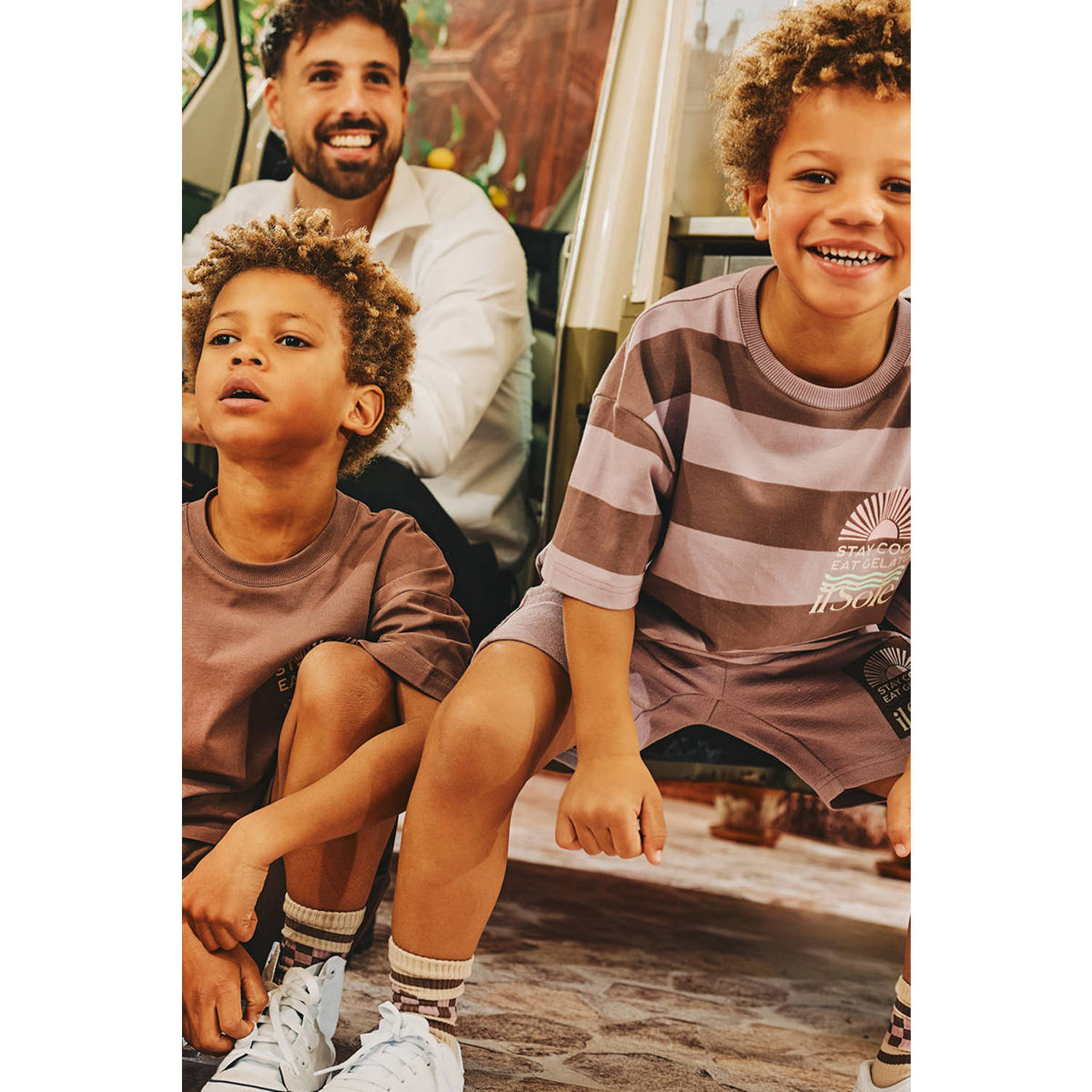 Z8 kids T-shirt Iwan met streepprint lila bruin