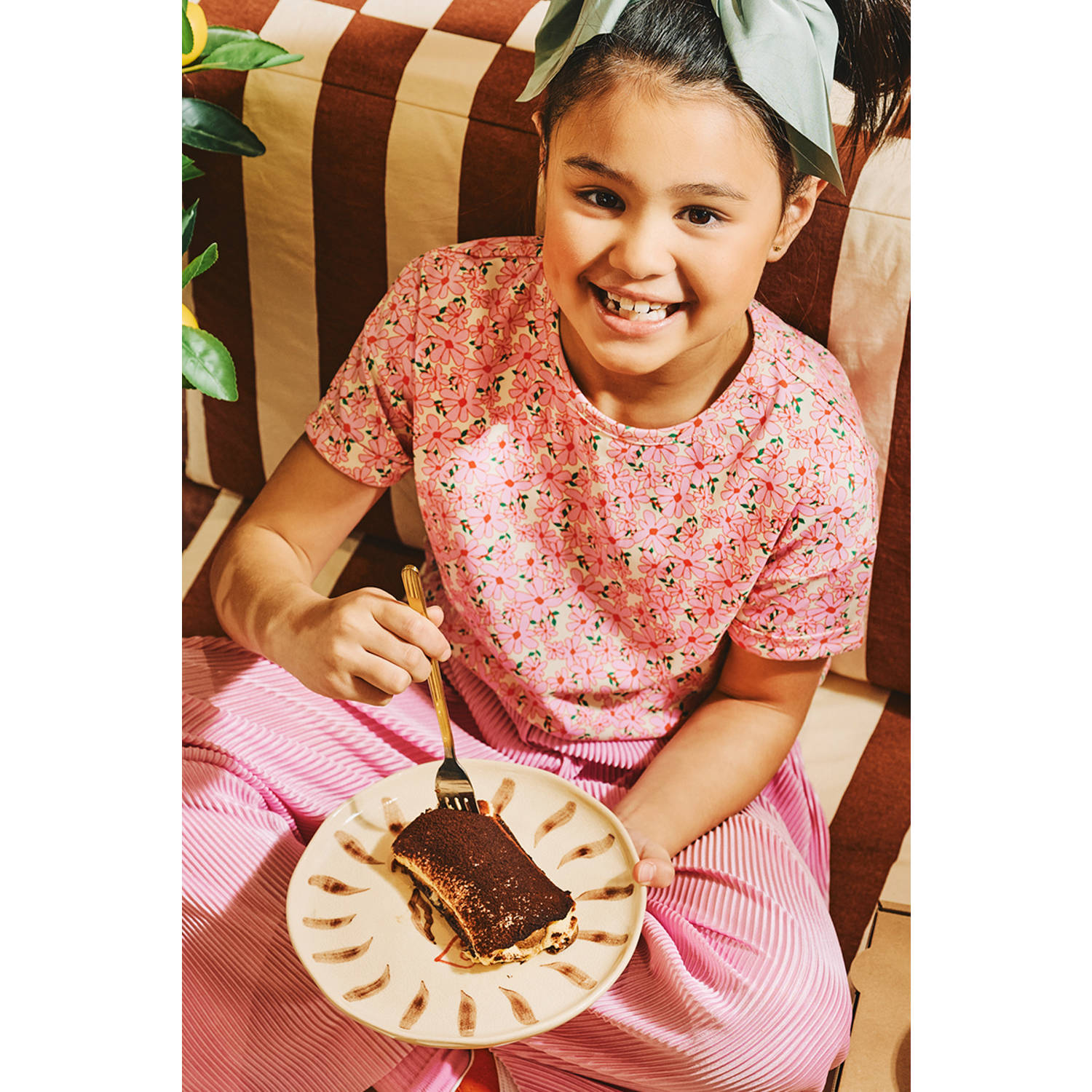 Z8 kids T-shirt Magnolia met bloemenprint roze beige groen