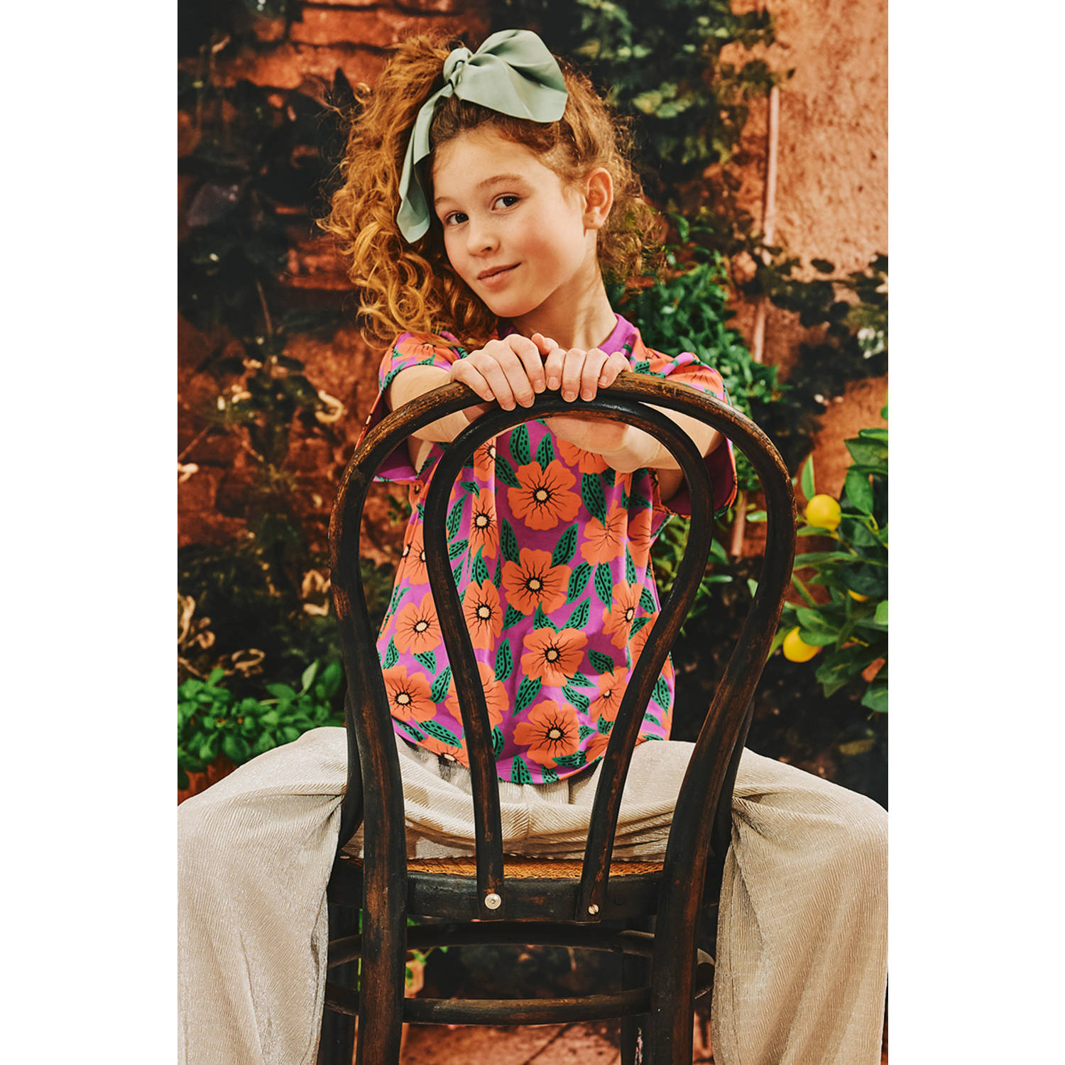 Z8 kids T-shirt Lissandra met bloemenprint paars koraalrood groen
