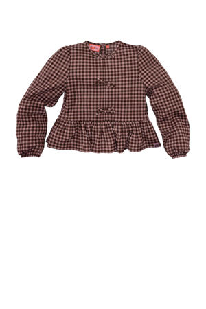 top met strikdetails bruin/lila