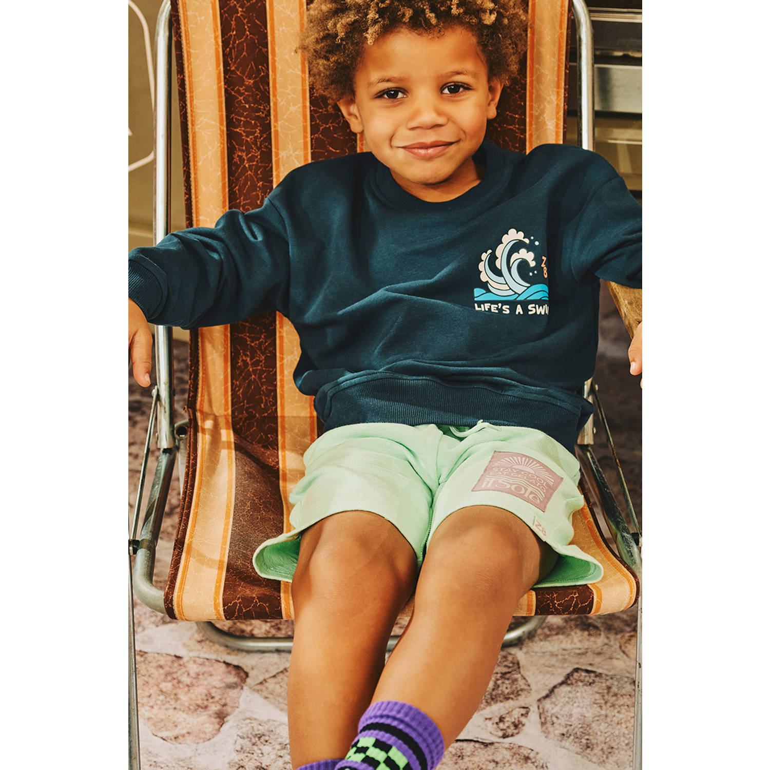 Z8 kids sweater Agostino met backprint oceaanblauw