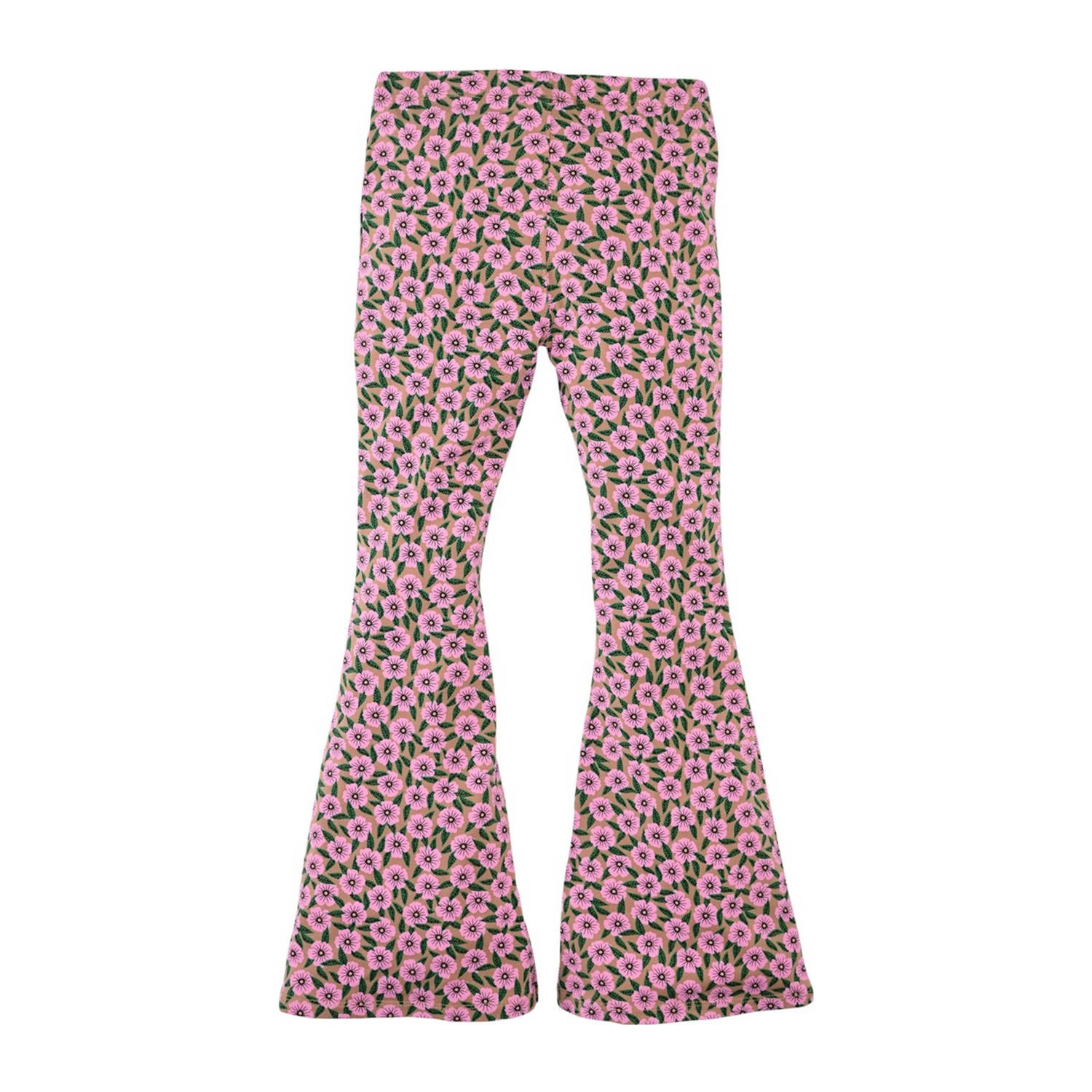 Z8 kids flared broek Alegra met bloemenprint roze groen beige
