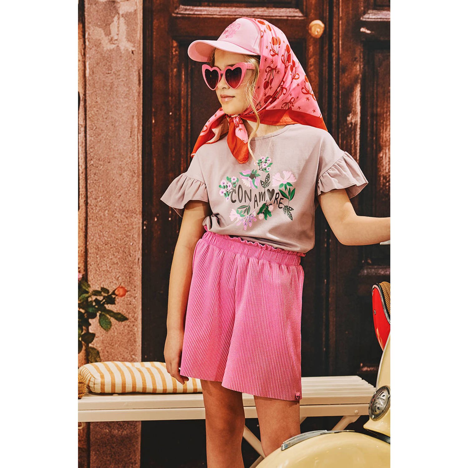 Z8 kids plissé korte broek Della roze