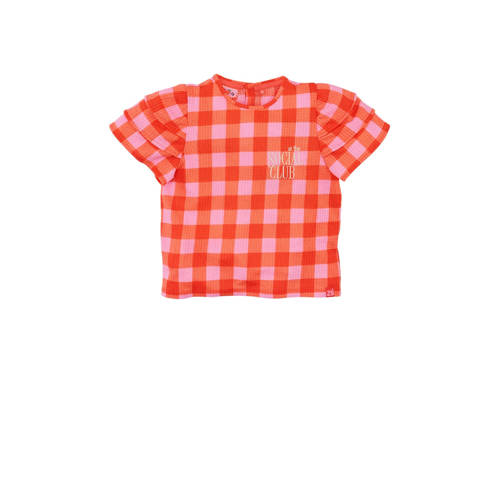 Z8 kids T-shirt Piper met ruitprint koraalrood/roze afbeelding