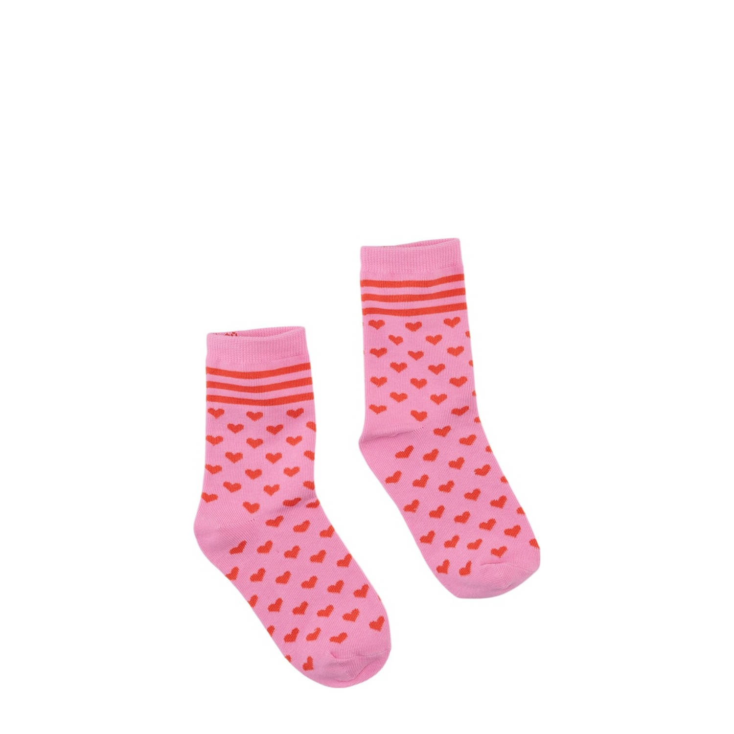 Z8 kids sokken Lelia met hartjesprint roze rood