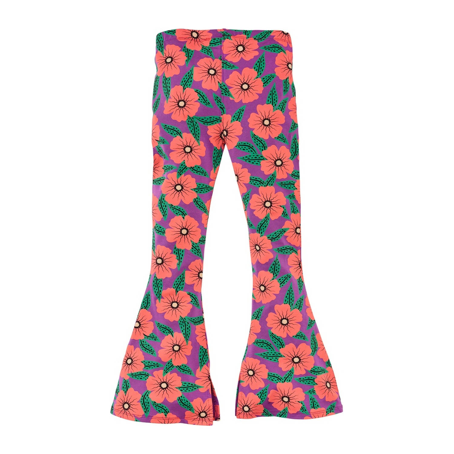 Z8 kids flared broek Doreen met bloemenprint paars koraalrood groen