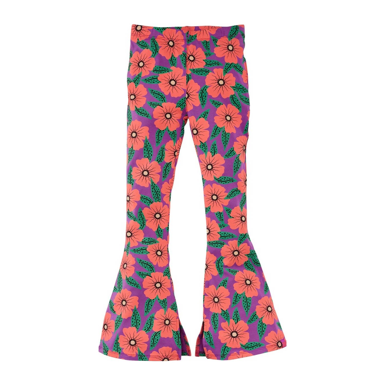 Z8 kids flared broek Doreen met bloemenprint paars koraalrood groen