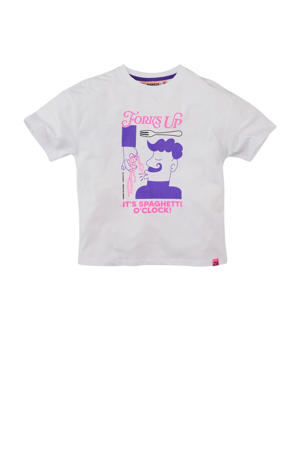 T-shirt Floriano met printopdruk wit/roze/paars