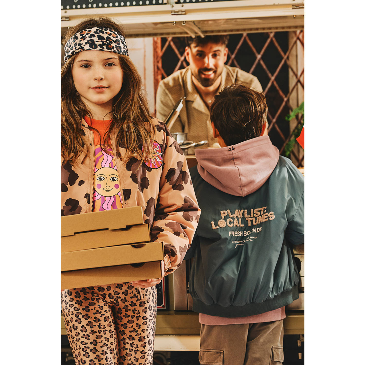 Z8 kids bomberjack Natalia met panterpint bruin donkerbruin zwart