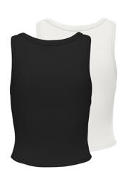 thumbnail: ONLY mouwloze cropped tank top zwart/ecru (set van 2)