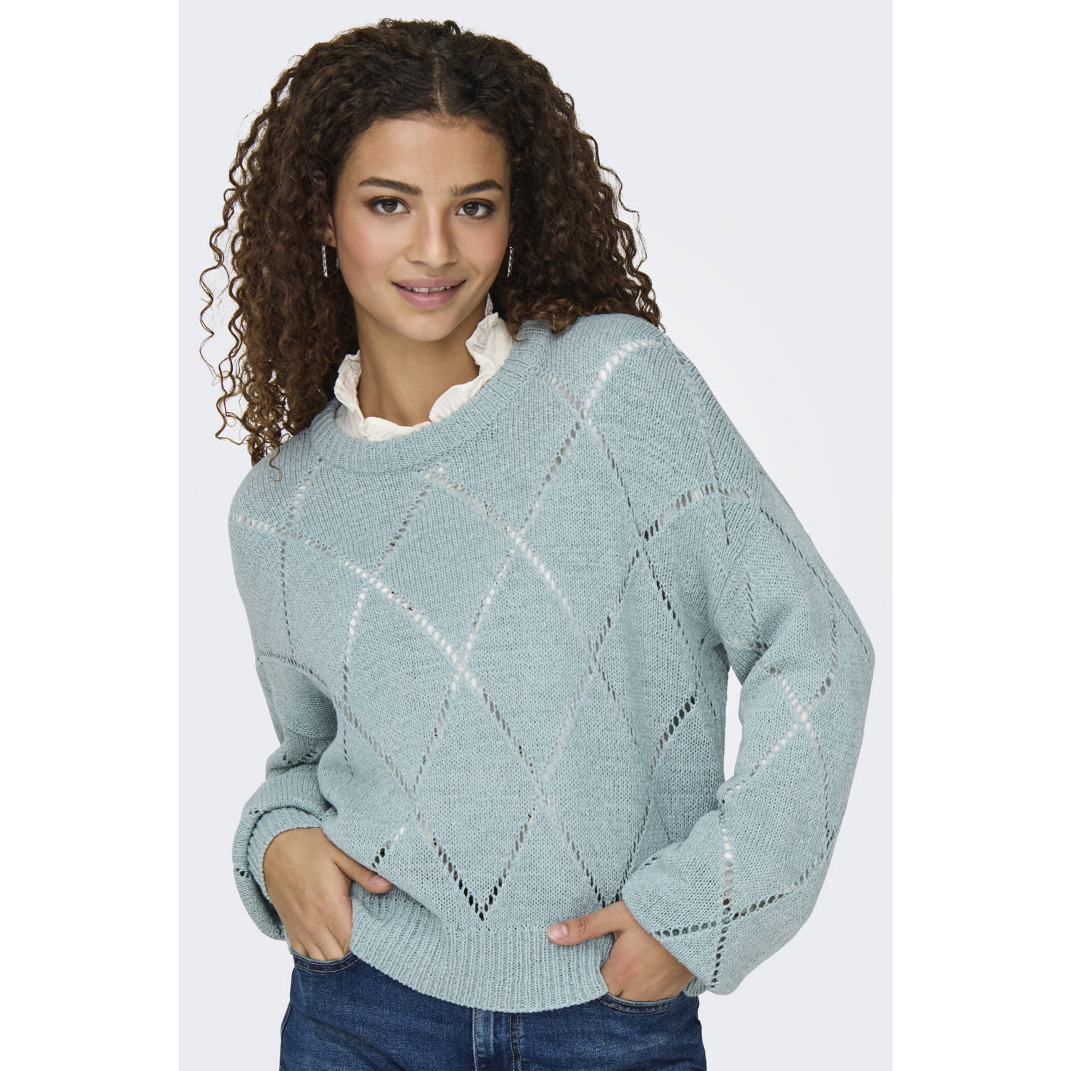 Only Comfort fit gebreide pullover met broderie anglaise model 'GEENAS'