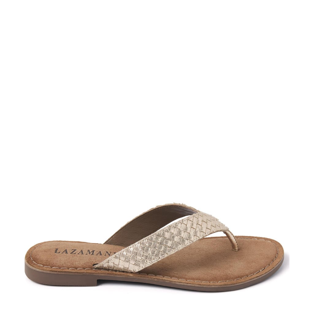 Gouden dames Lazamani leren teenslippers
