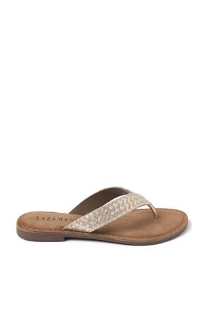 leren teenslippers goud
