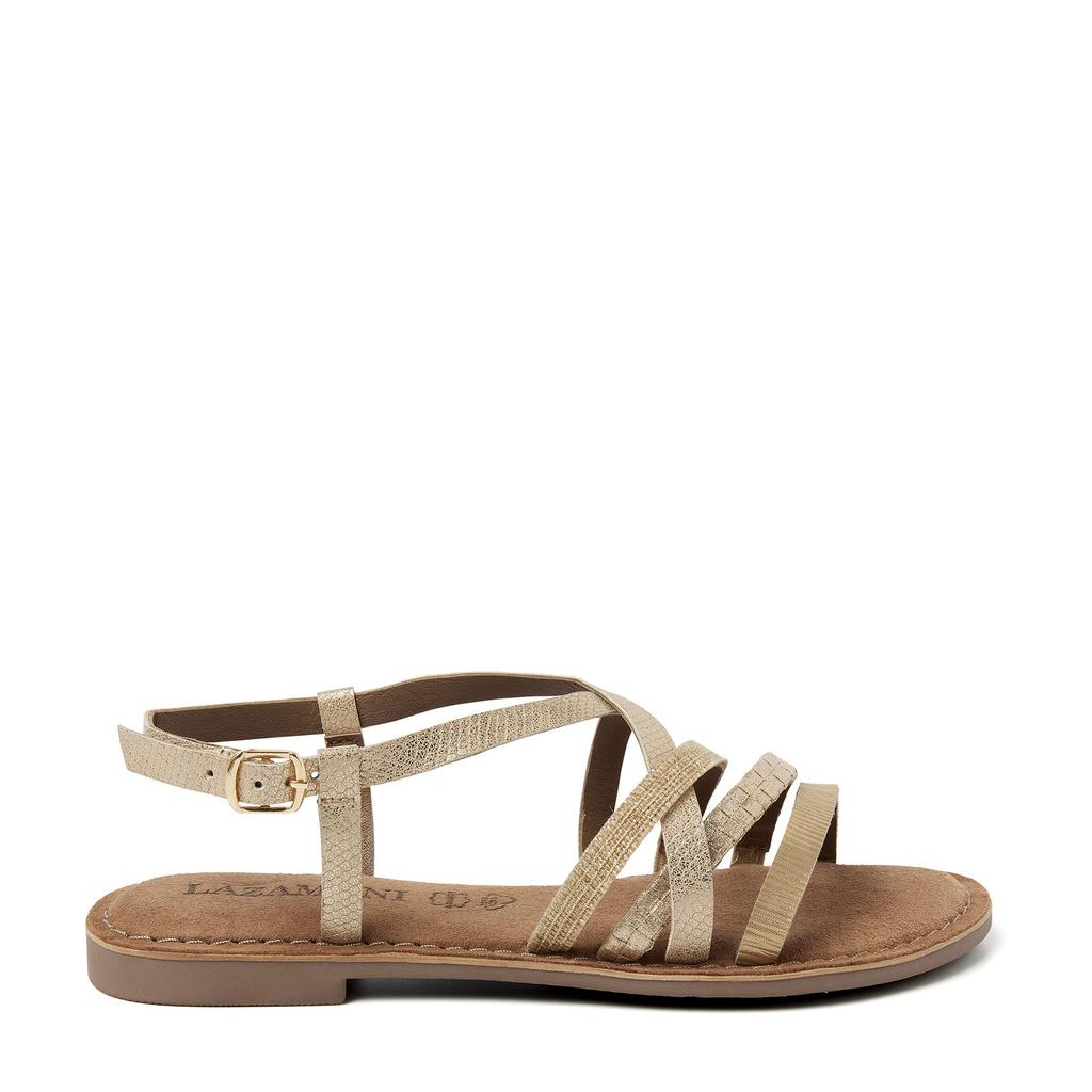 Gouden dames Lazamani leren sandalen met gesp