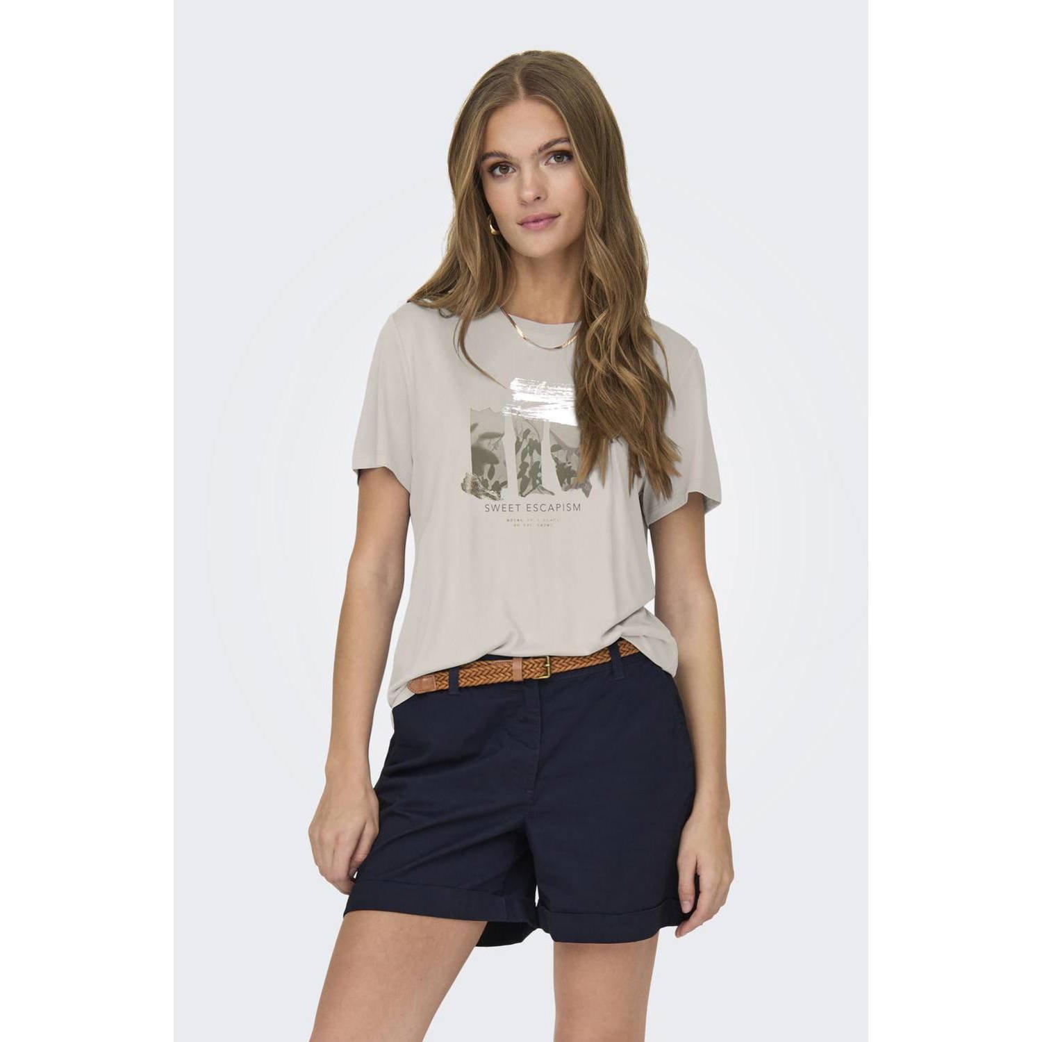 Only Shirt met korte mouwen ONLFREE LIFE REG S S LEAF TOP BOX JRS