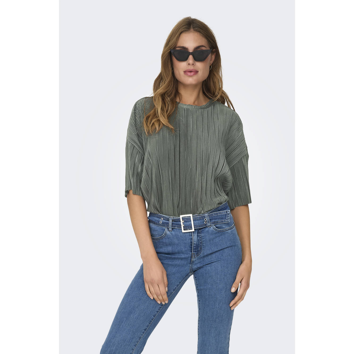 Only Boxy fit T-shirt met plissés model 'RAVENNA'