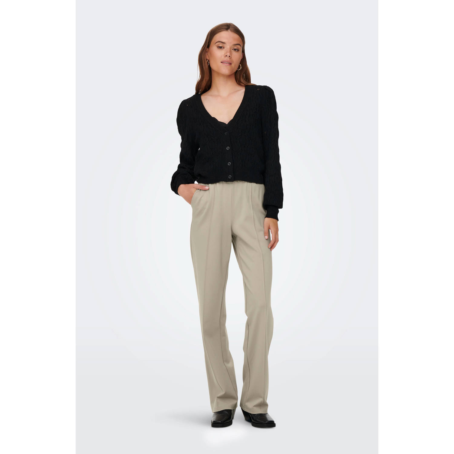 ONLY wide leg regular waist palazzo broek beige