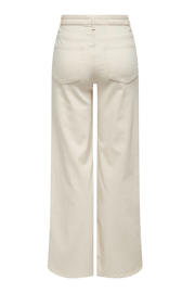 thumbnail: Ecru dames ONLY high waist wide leg jeans van denim met rits- en knoopsluiting en effen