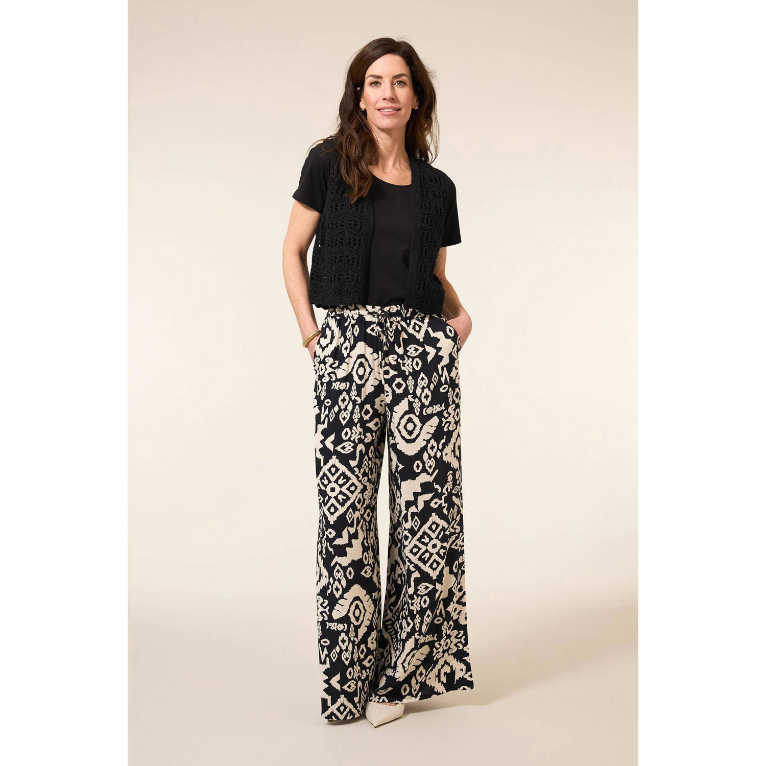 Miss Etam wide leg high waist broek zwart