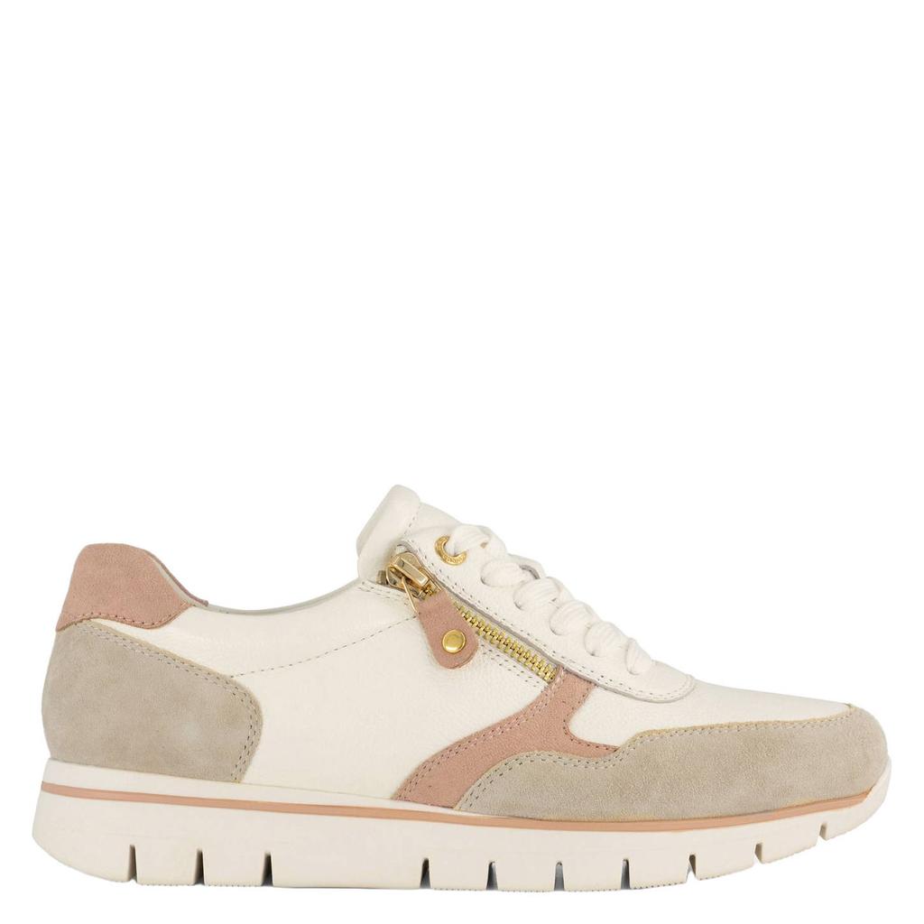 Beige en witte dames Medicus comfort leren sneakers van rubber/textiel/leder met rits- en vetersluiting