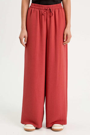 wide leg high waist casual broek rood