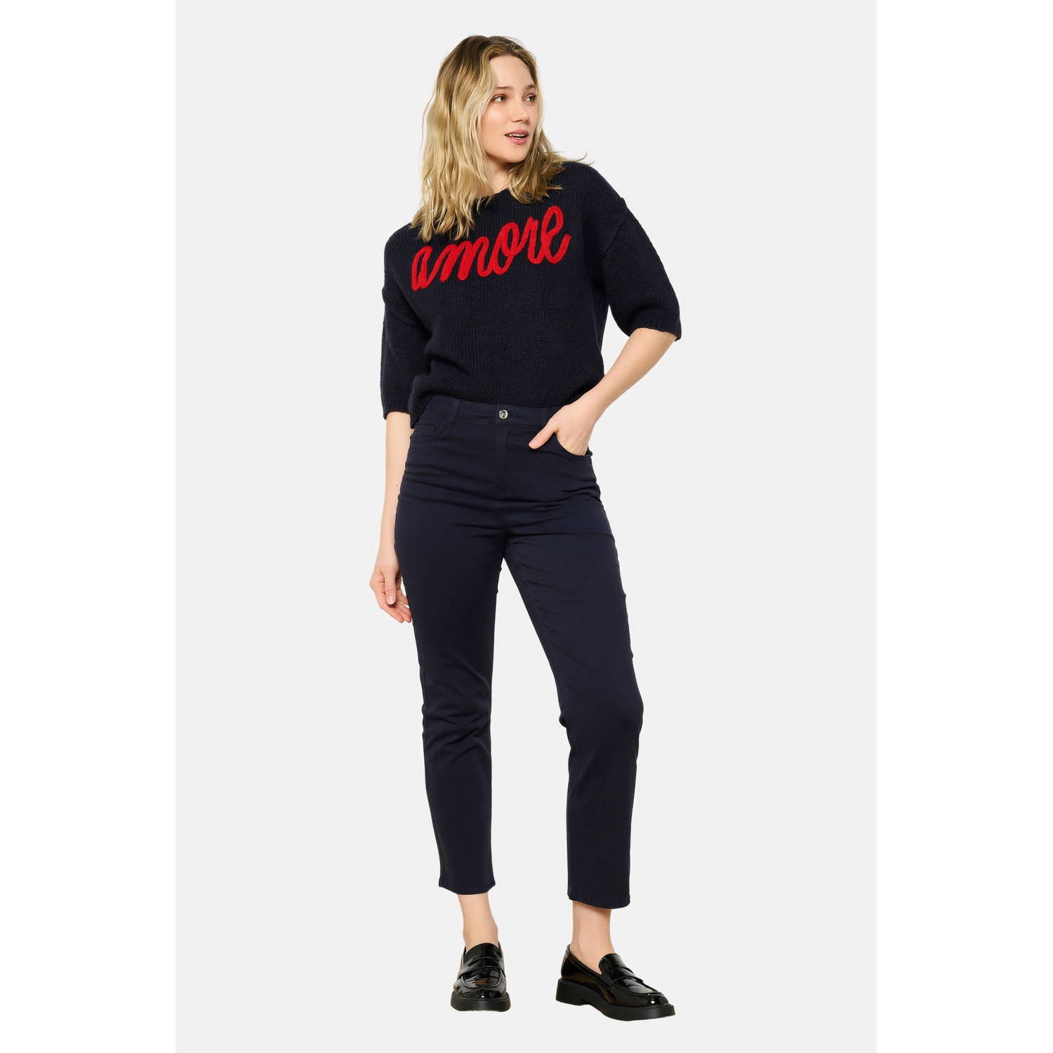 LOLALIZA straight regular waist broek donkerblauw