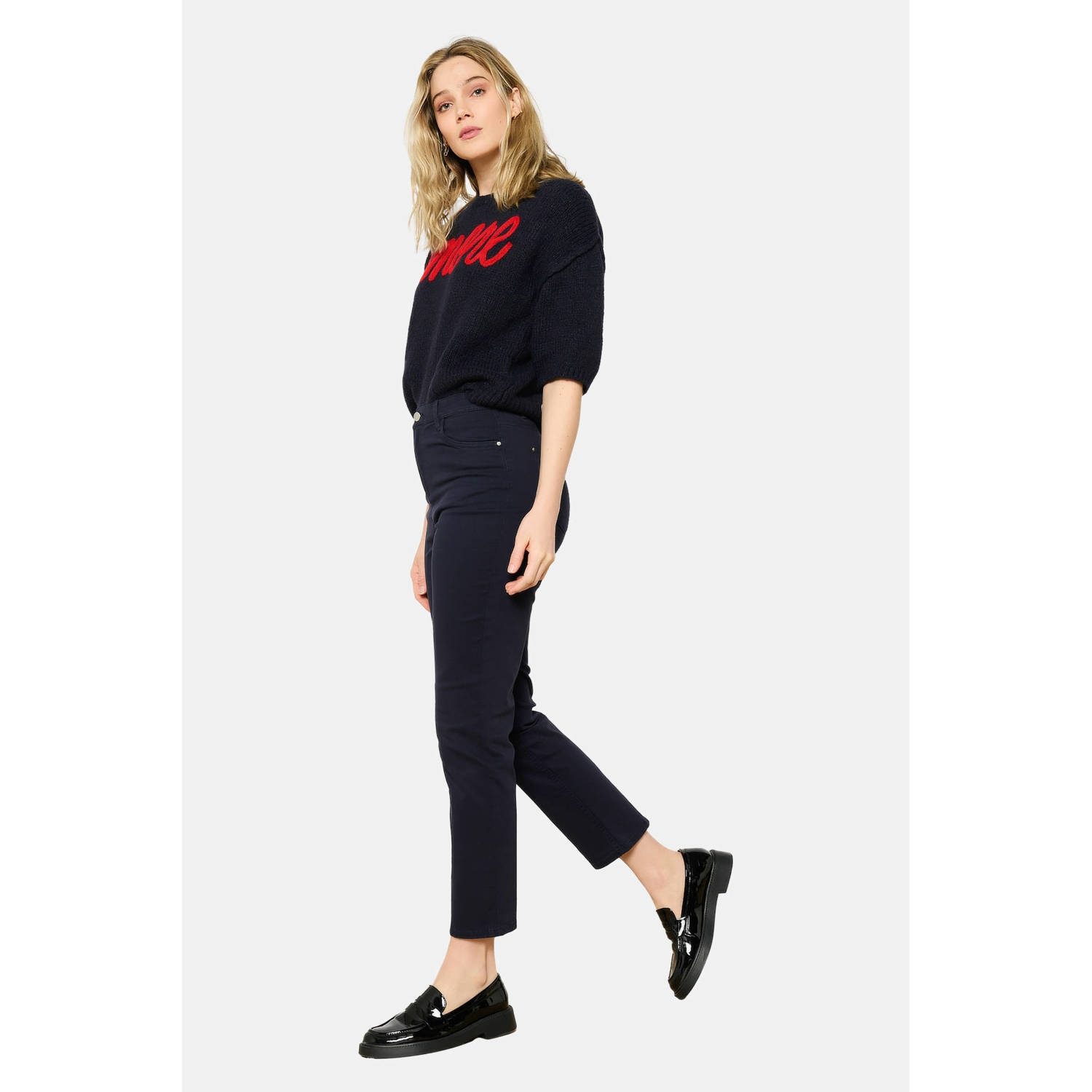 LOLALIZA straight regular waist broek donkerblauw