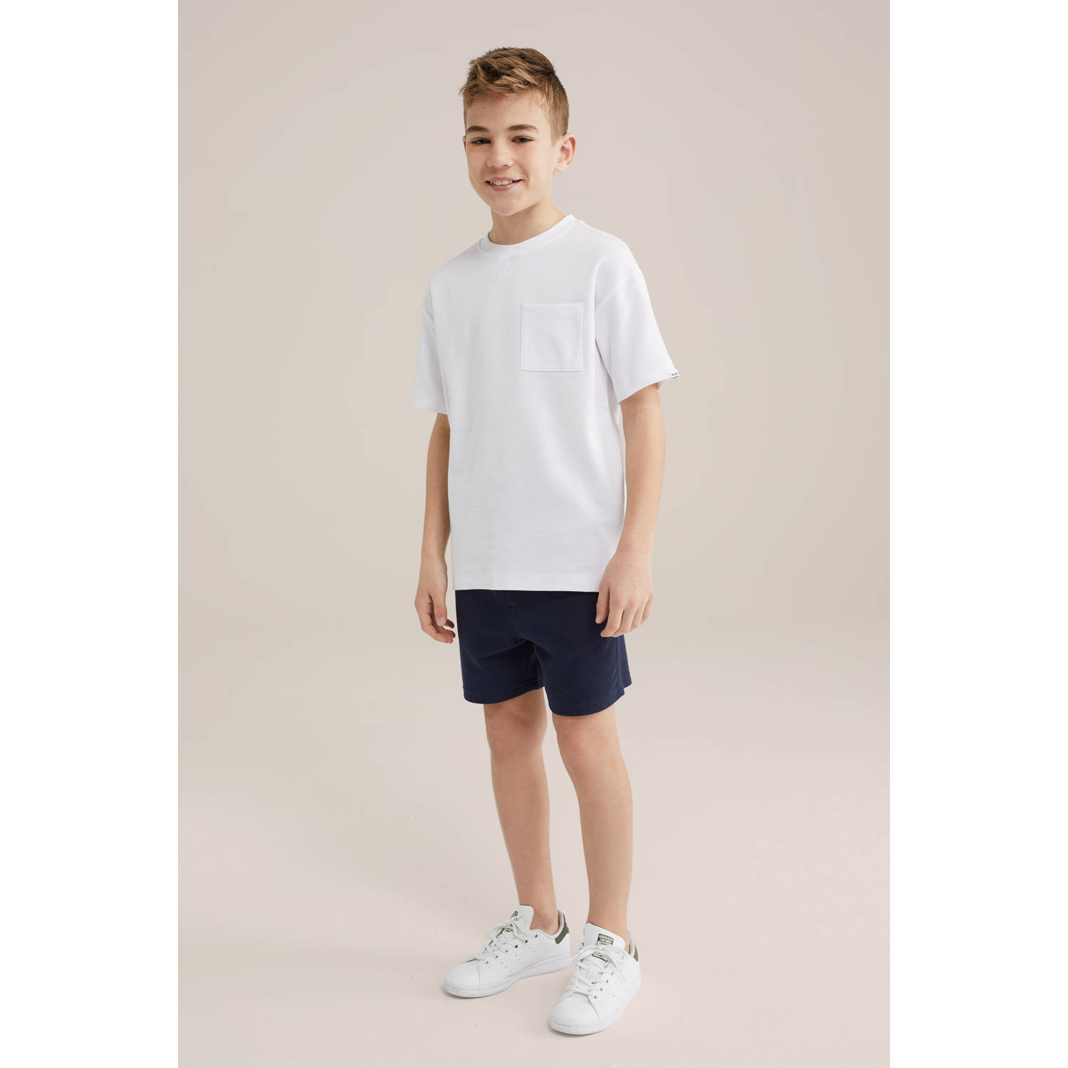 WE Fashion Blue Ridge T-shirt wit fijn gebreid