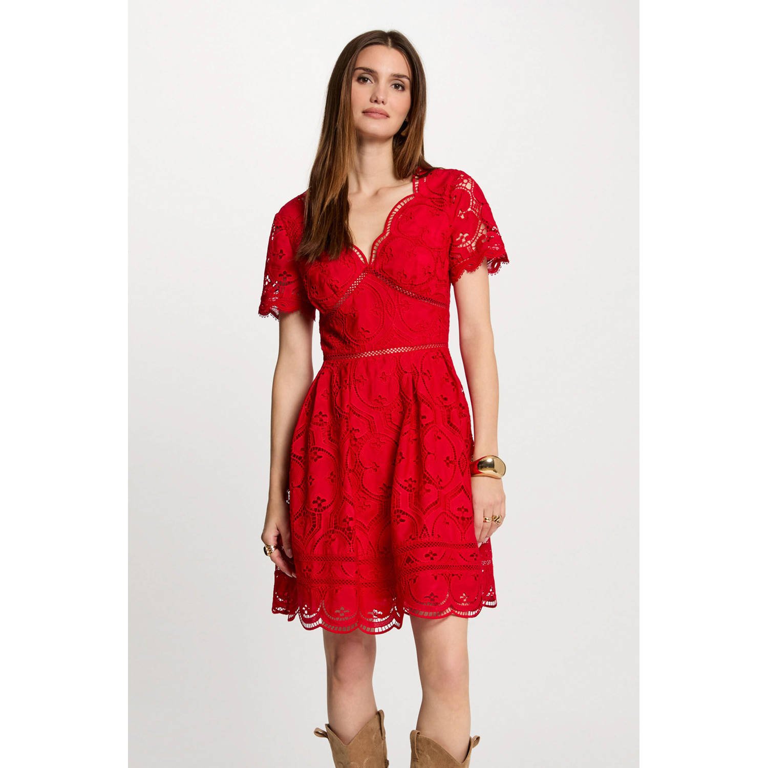 Morgan korte jurk broderie rood