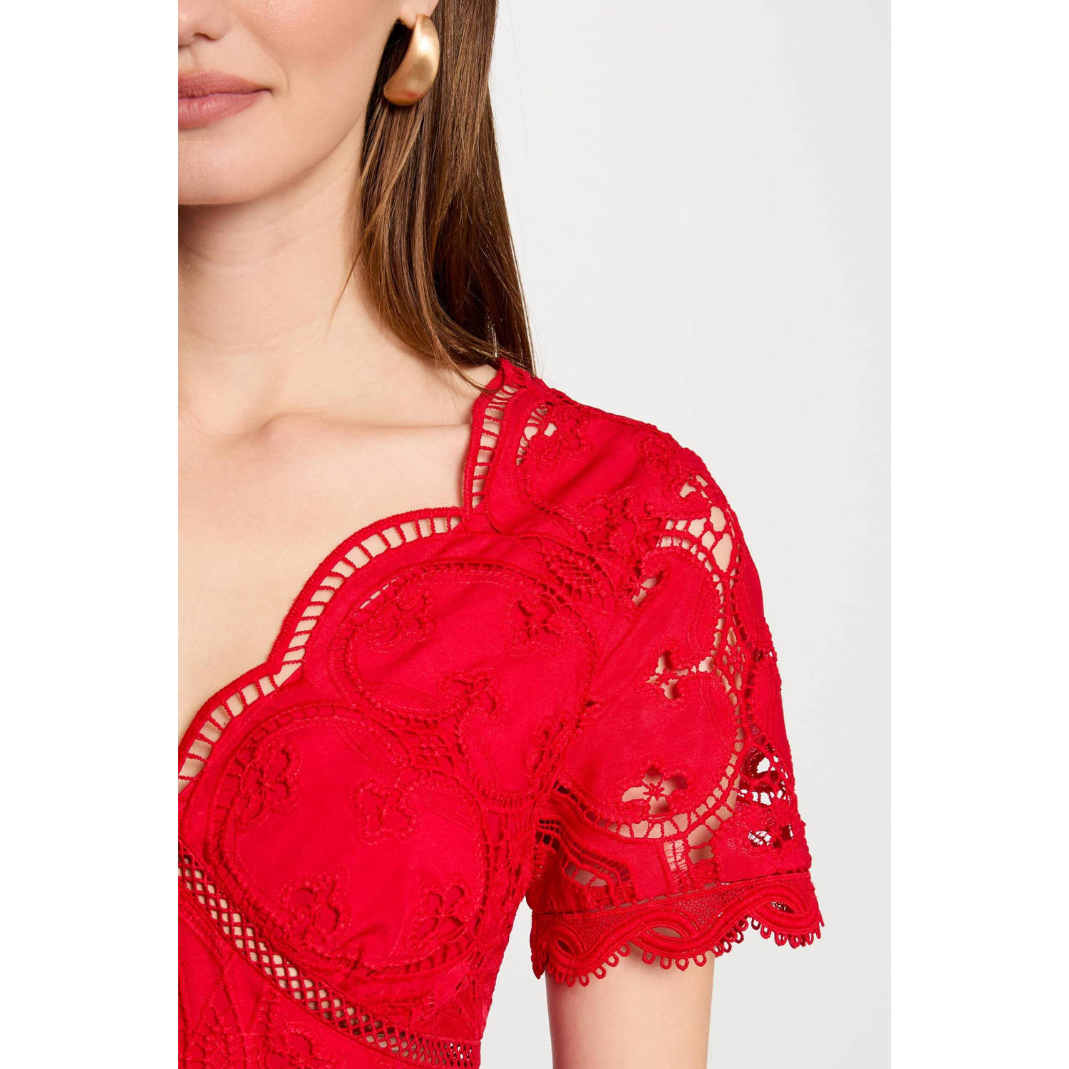 Morgan korte jurk broderie rood
