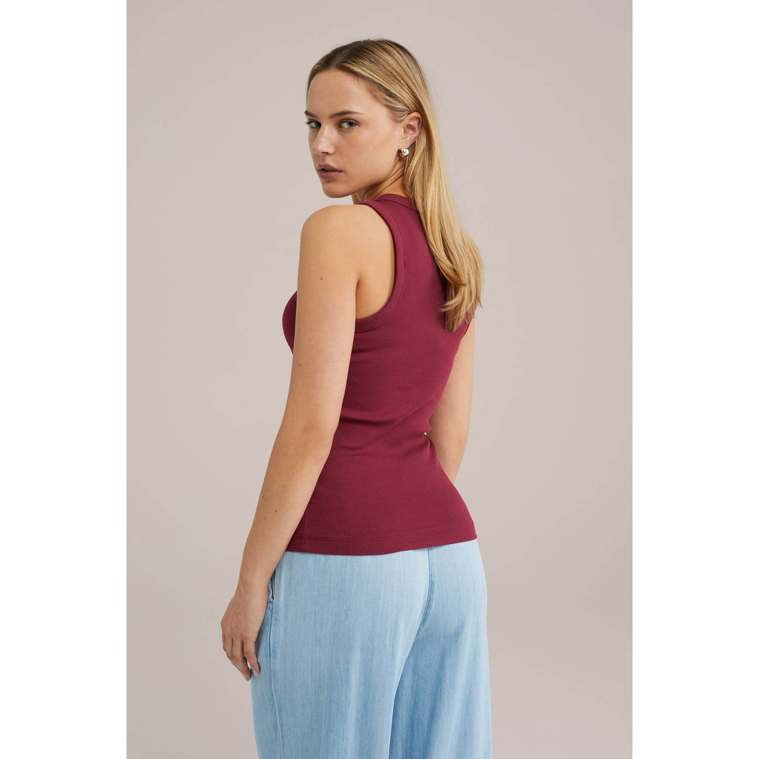 WE Fashion haltertop rib gebreid donkerrood