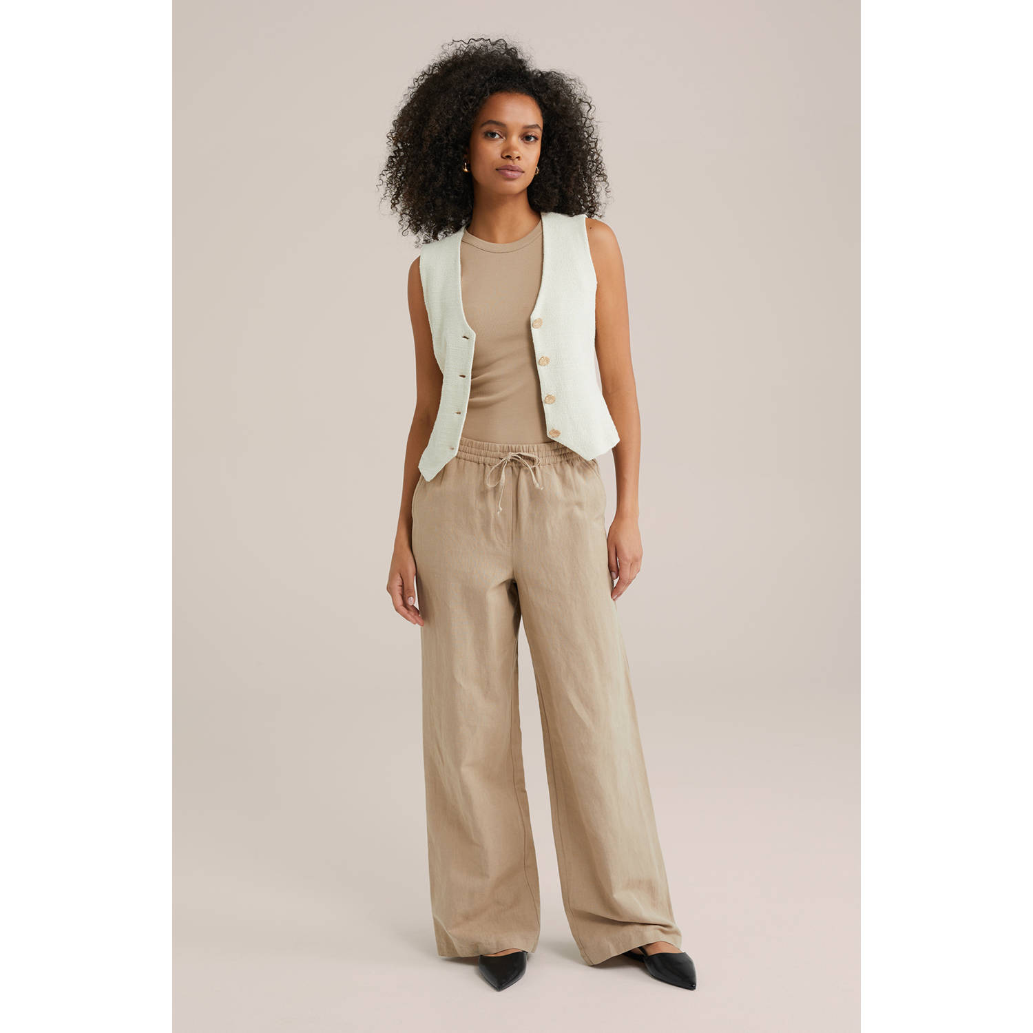 WE Fashion haltertop beige rib gebreid