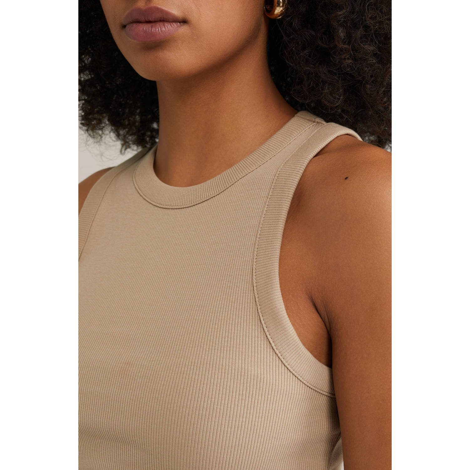WE Fashion haltertop beige rib gebreid